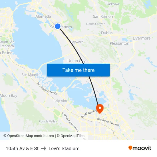 105th Av & E St to Levi's Stadium map