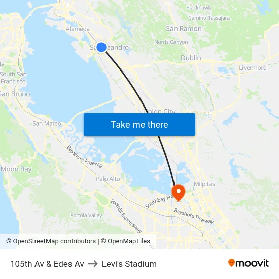 105th Av & Edes Av to Levi's Stadium map