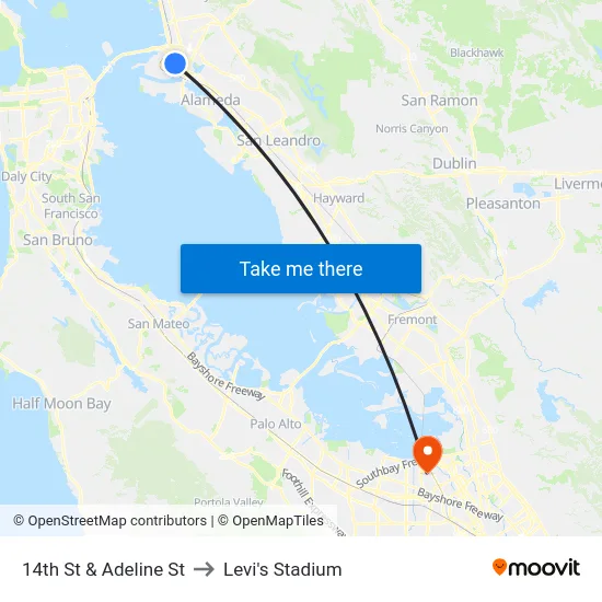 14th St & Adeline St to Levi's Stadium map