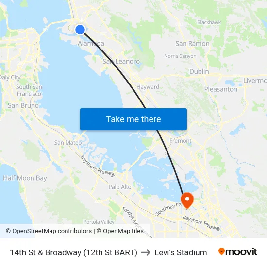 14th St & Broadway (12th St BART) to Levi's Stadium map