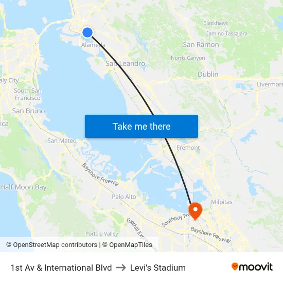 1st Av & International Blvd to Levi's Stadium map