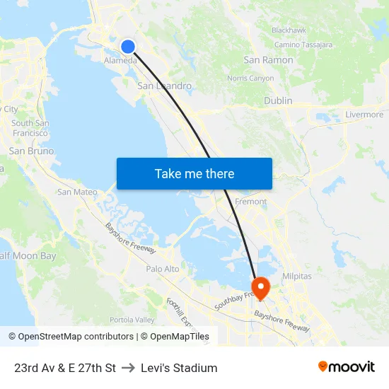 23rd Av & E 27th St to Levi's Stadium map