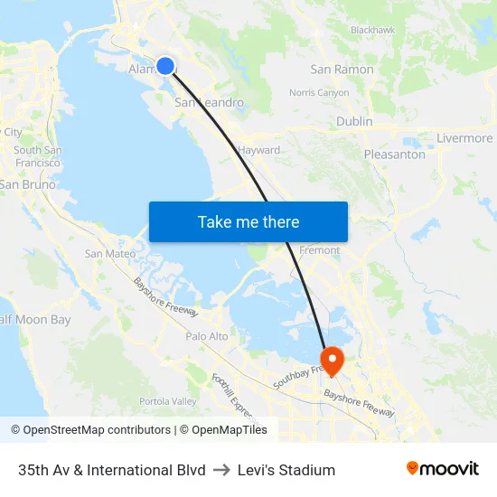 35th Av & International Blvd to Levi's Stadium map
