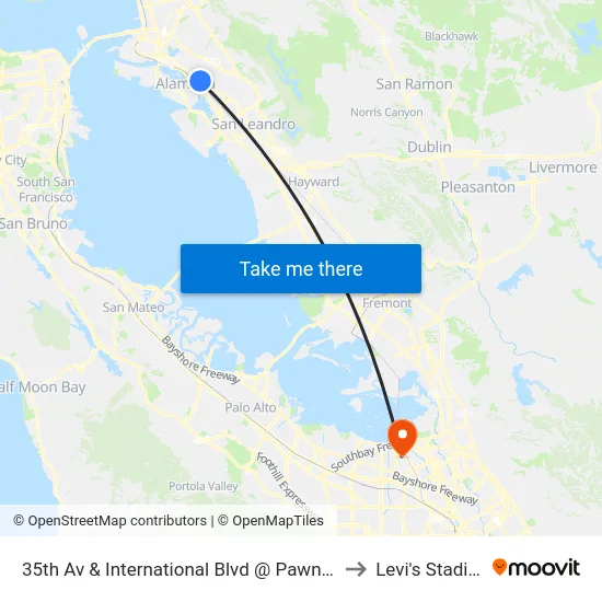 35th Av & International Blvd @ Pawn Shop to Levi's Stadium map