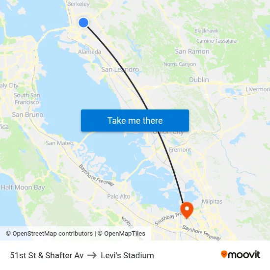 51st St & Shafter Av to Levi's Stadium map