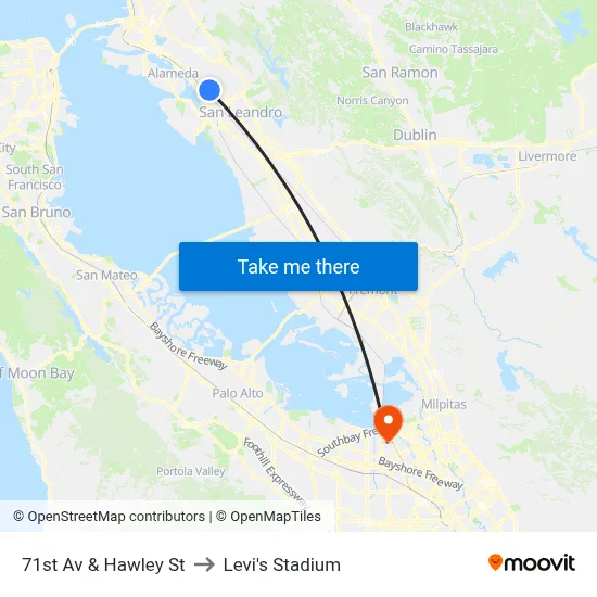 71st Av & Hawley St to Levi's Stadium map
