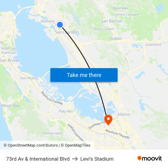 73rd Av & International Blvd to Levi's Stadium map