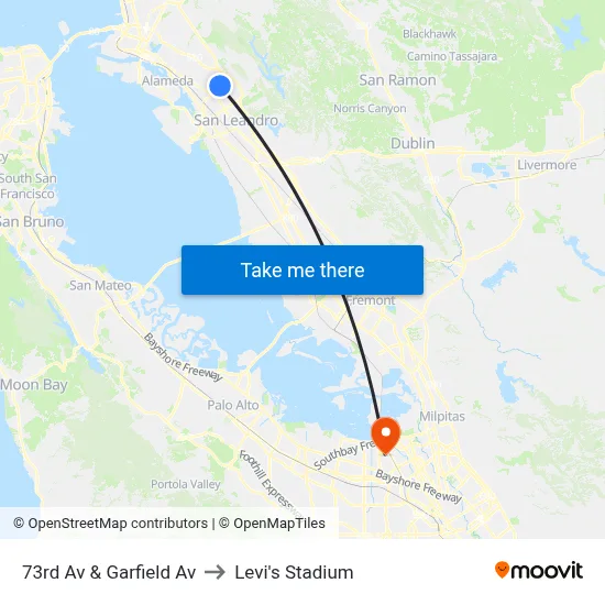 73rd Av & Garfield Av to Levi's Stadium map