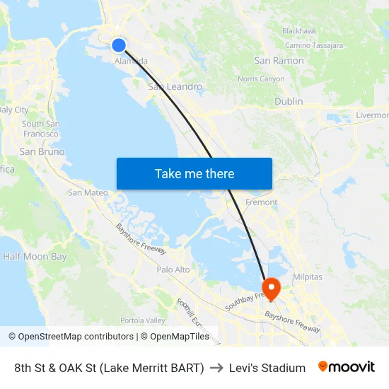 8th St & OAK St (Lake Merritt BART) to Levi's Stadium map