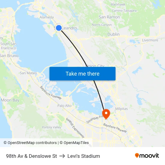 98th Av & Denslowe St to Levi's Stadium map