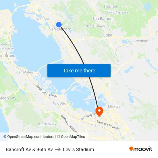 Bancroft Av & 96th Av to Levi's Stadium map
