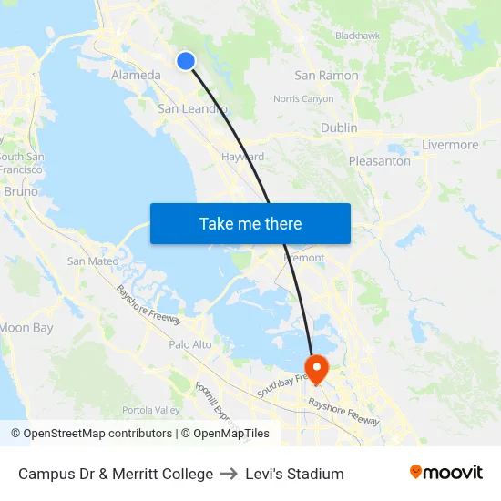 Campus Dr & Merritt College to Levi's Stadium map