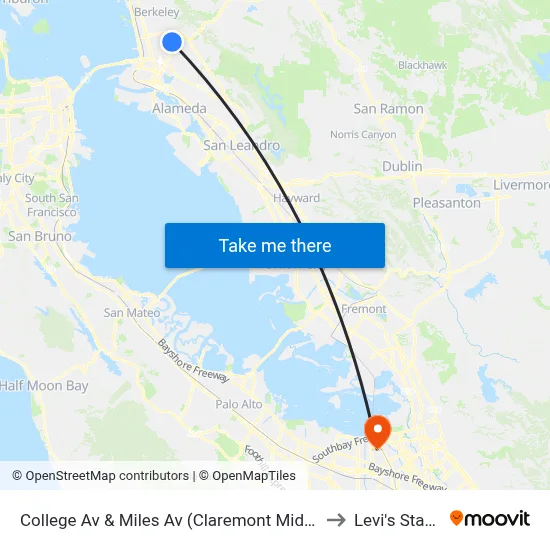 College Av & Miles Av (Claremont Middle School) to Levi's Stadium map