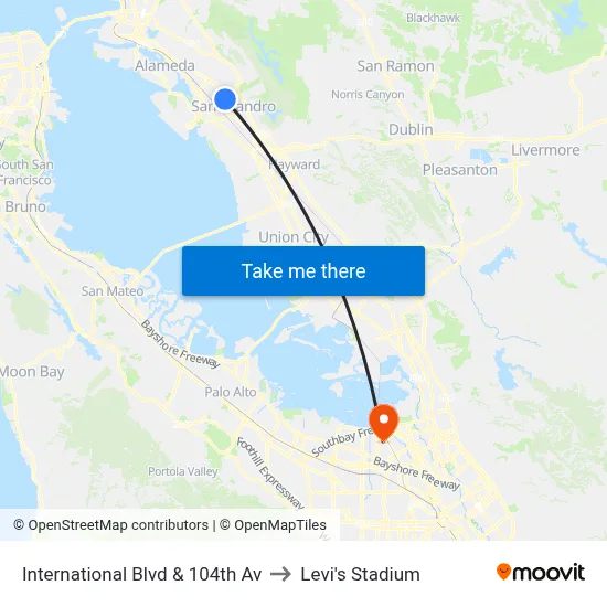 International Blvd & 104th Av to Levi's Stadium map