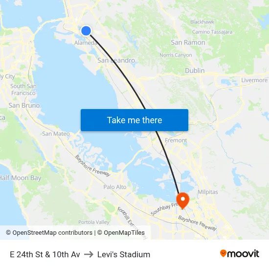 E 24th St & 10th Av to Levi's Stadium map