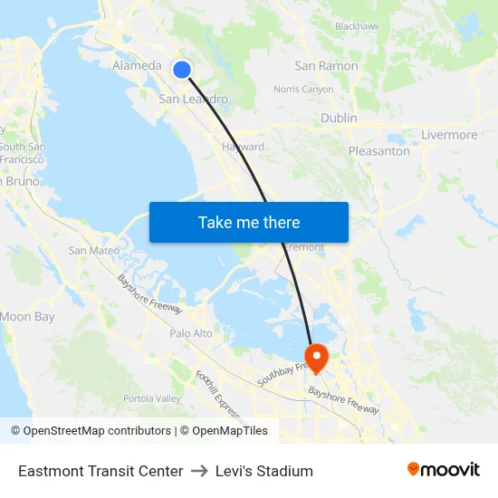 Eastmont Transit Center to Levi's Stadium map