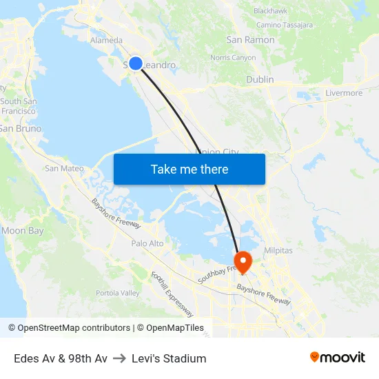 Edes Av & 98th Av to Levi's Stadium map