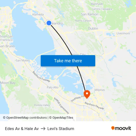 Edes Av & Hale Av to Levi's Stadium map
