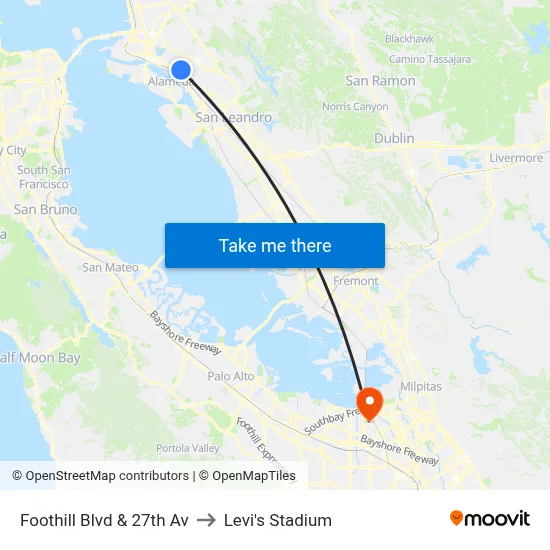 Foothill Blvd & 27th Av to Levi's Stadium map