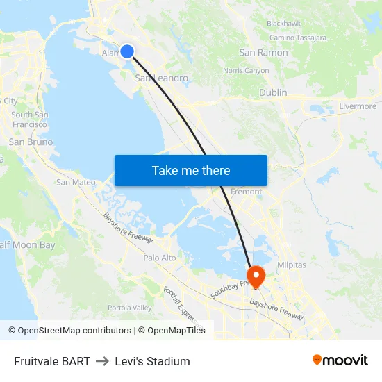 Fruitvale BART to Levi's Stadium map
