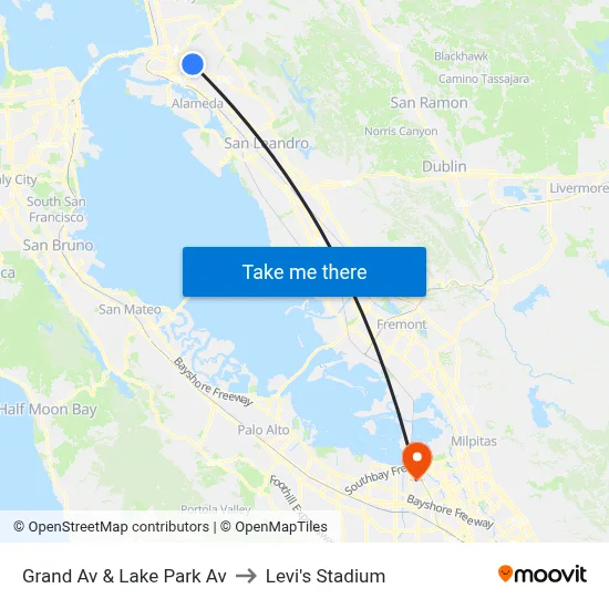 Grand Av & Lake Park Av to Levi's Stadium map