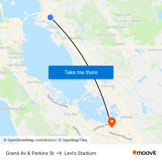 Grand Av & Perkins St to Levi's Stadium map
