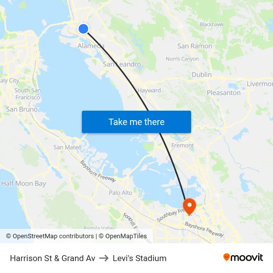 Harrison St & Grand Av to Levi's Stadium map