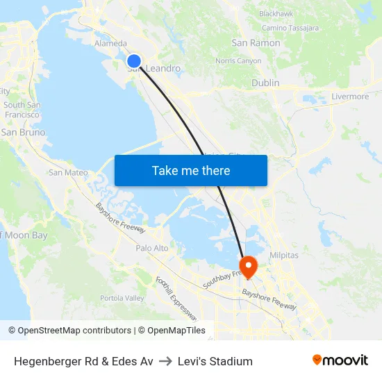 Hegenberger Rd & Edes Av to Levi's Stadium map