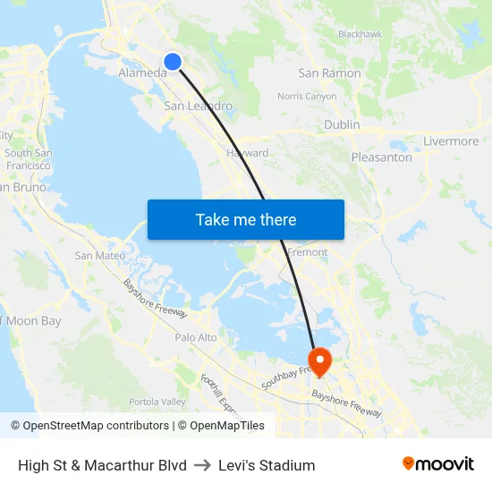 High St & Macarthur Blvd to Levi's Stadium map