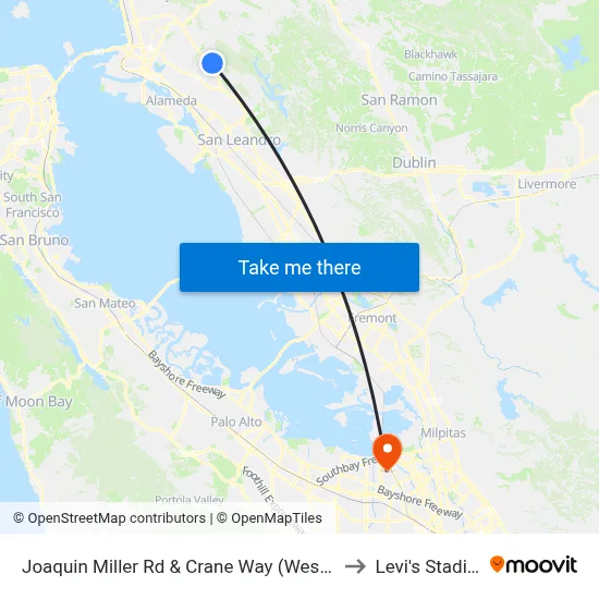 Joaquin Miller Rd & Crane Way (West Jctn) to Levi's Stadium map