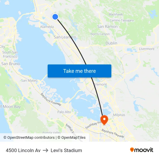 4500 Lincoln Av to Levi's Stadium map