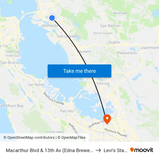Macarthur Blvd & 13th Av (Edna Brewer Middle Sch.) to Levi's Stadium map