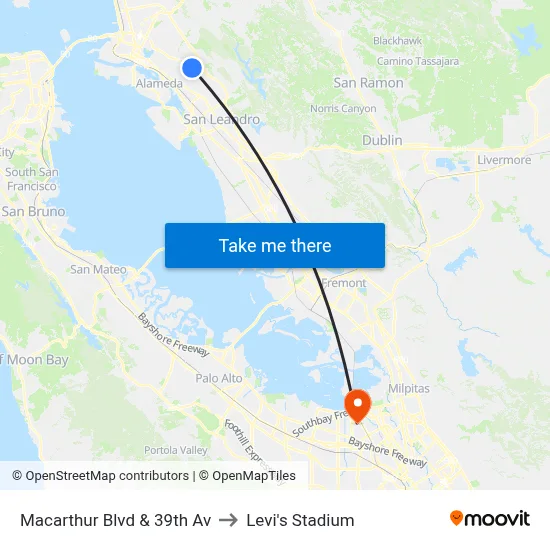 Macarthur Blvd & 39th Av to Levi's Stadium map