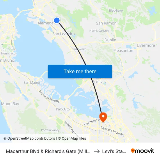 Macarthur Blvd & Richard's Gate (Mills College) to Levi's Stadium map
