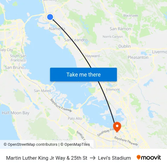 Martin Luther King Jr Way & 25th St to Levi's Stadium map