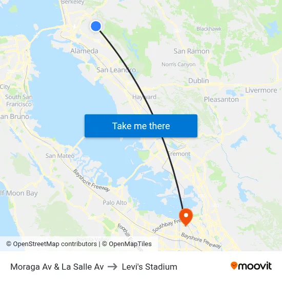 Moraga Av & La Salle Av to Levi's Stadium map