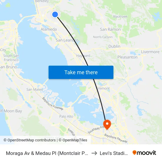 Moraga Av & Medau Pl (Montclair Park) to Levi's Stadium map