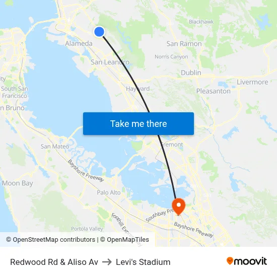 Redwood Rd & Aliso Av to Levi's Stadium map