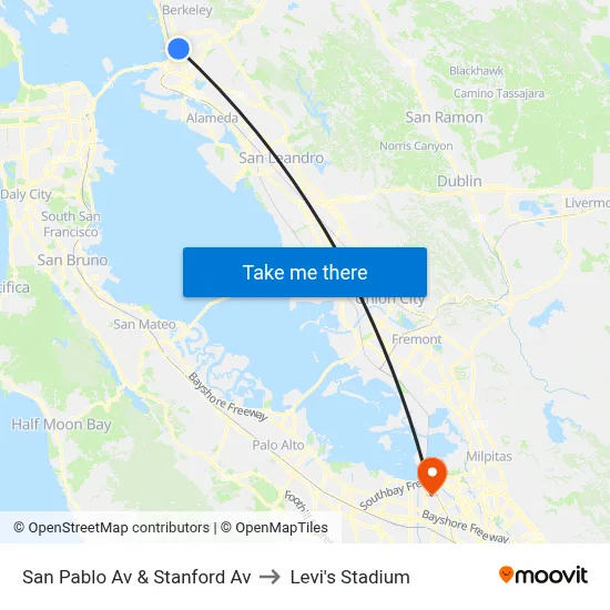 San Pablo Av & Stanford Av to Levi's Stadium map