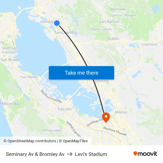 Seminary Av & Bromley Av to Levi's Stadium map