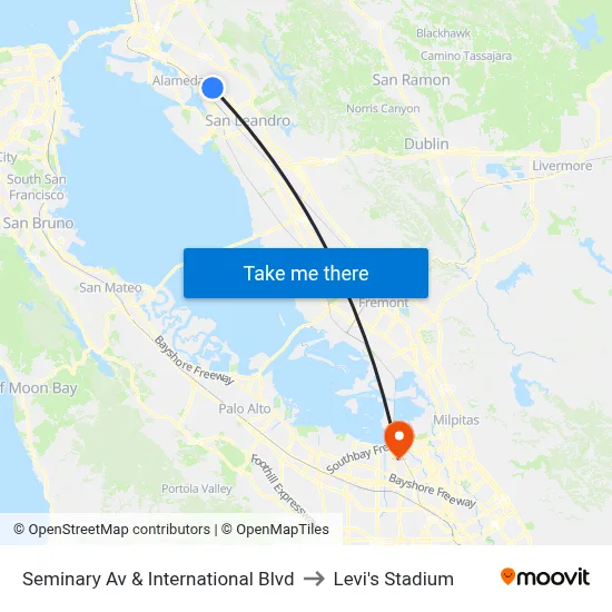 Seminary Av & International Blvd to Levi's Stadium map