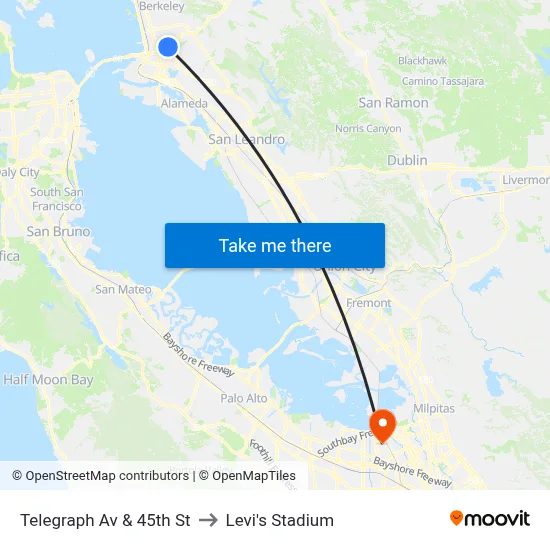 Telegraph Av & 45th St to Levi's Stadium map