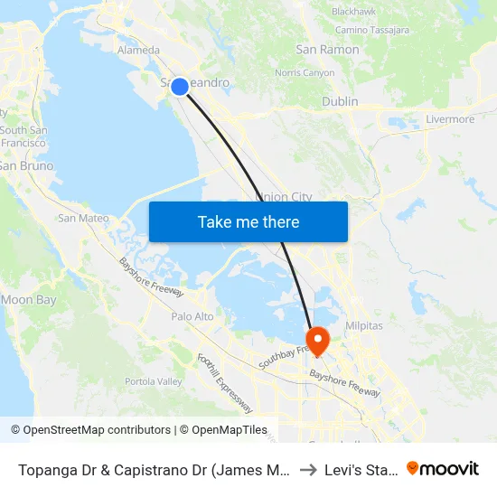 Topanga Dr & Capistrano Dr (James Madison Mid. S) to Levi's Stadium map