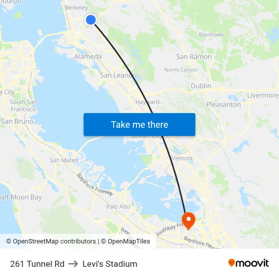 261 Tunnel Rd to Levi's Stadium map