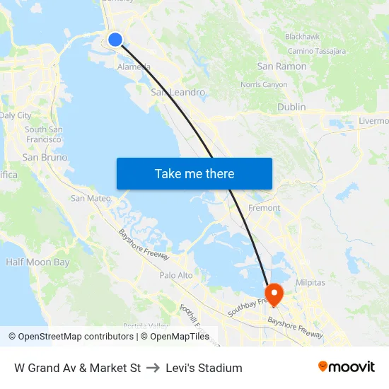 W Grand Av & Market St to Levi's Stadium map