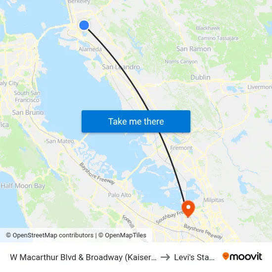 W Macarthur Blvd & Broadway (Kaiser Hospital) to Levi's Stadium map