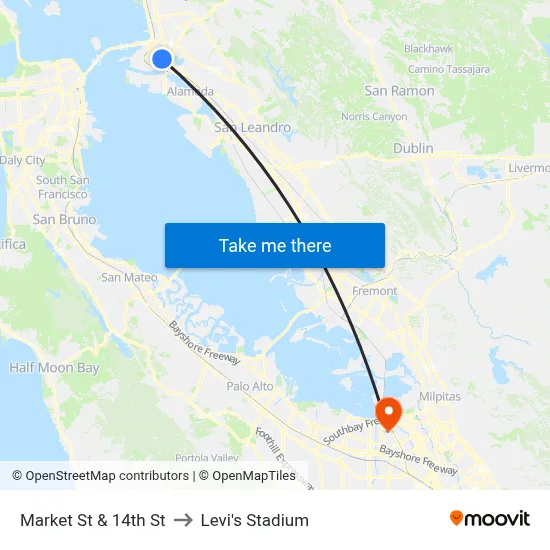 Market St & 14th St to Levi's Stadium map