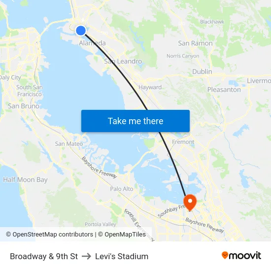 Broadway & 9th St to Levi's Stadium map