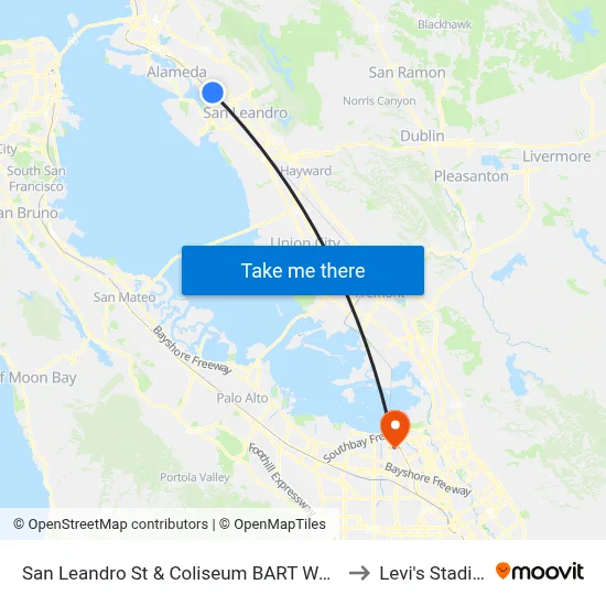 San Leandro St & Coliseum BART Walkway to Levi's Stadium map
