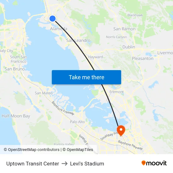 Uptown Transit Center to Levi's Stadium map